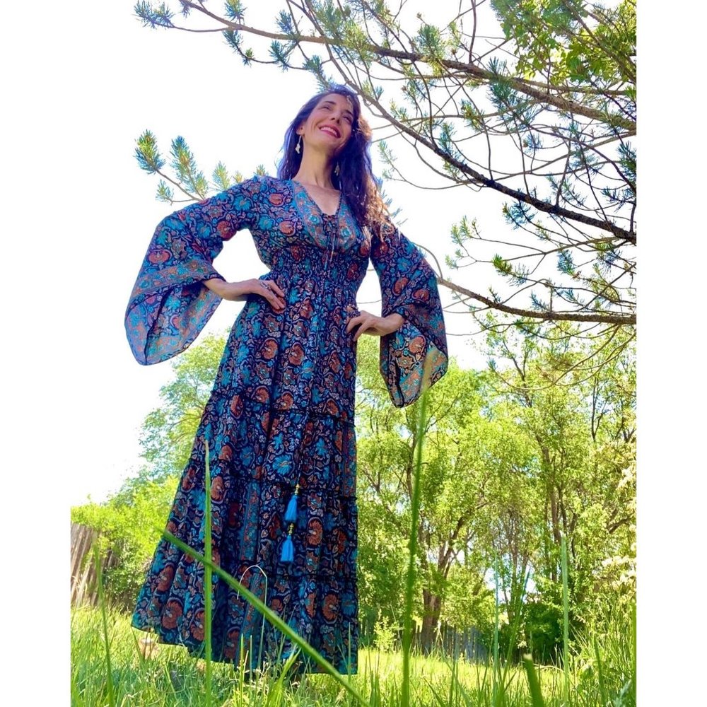 BELL SLEEVE DRESS, 70% Silk BlendBoho Dress, Long sleeve Dress, Bohemian dress